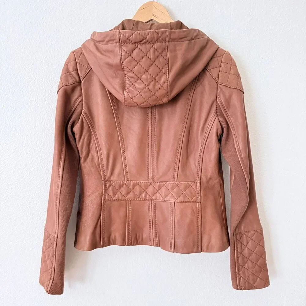 Michael Michael Kors Women's Size Small Quilted Moto Jacket Brown Soft Leather